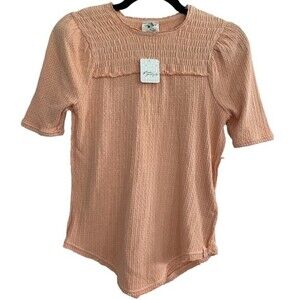 NWT‎ - FREE PEOPLE Care Red Delicious T-Shirt Top in Sunset Peach Orange Size XS
